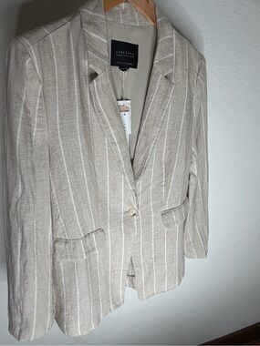 Sanctuary NWT Linen Blend Striped Blazer Size Medium Neutral Tailored Jacket